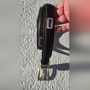 Greg Norman Collection Black Leather Belt with Silver Buckle